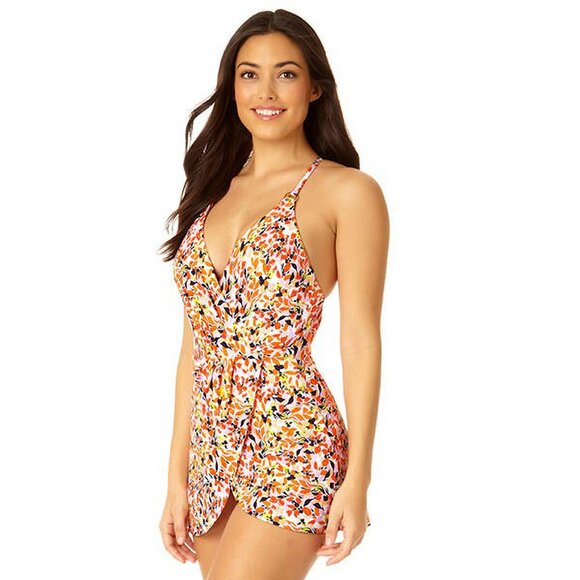 Anne Cole SIZE 10 V Neck Surplice Maillot One Piece Skirt Bottom Swim Dress - Picture 4 of 14